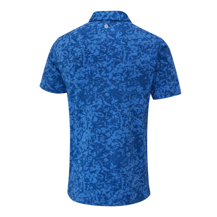 Ping Marek Camo Jacquard Golf Polo Shirt - Back view of a blue patterned polo shirt on a white background
