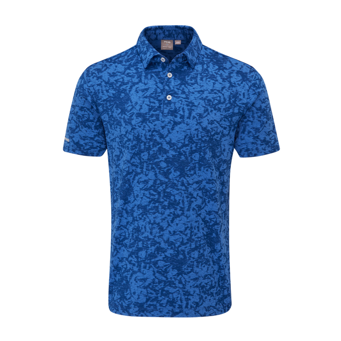 Ping Marek Camo Jacquard Golf Polo Shirt - Blue patterned polo shirt on a white background