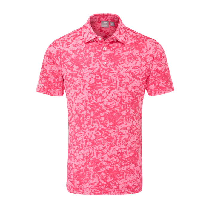 Ping Marek Camo Jacquard Golf Polo Shirt - Pink patterned polo shirt on a white background