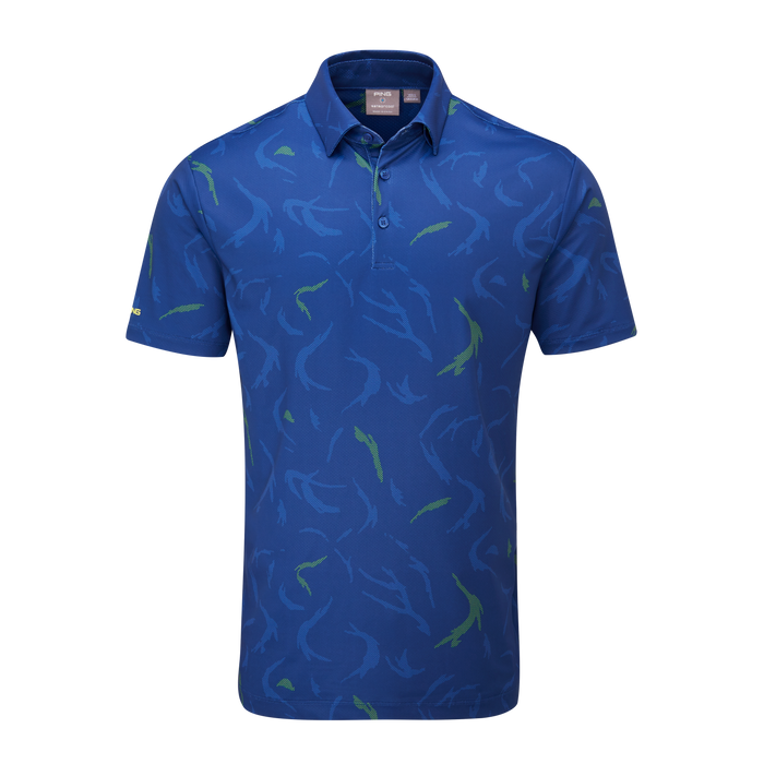 Ping Ephron Printed Golf Polo Shirt - Blue polo shirt with green pattern on a white background