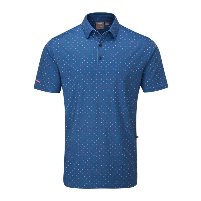Ping Ephron Printed Golf Polo Shirt - Blue polo shirt with a subtle pattern on a white background
