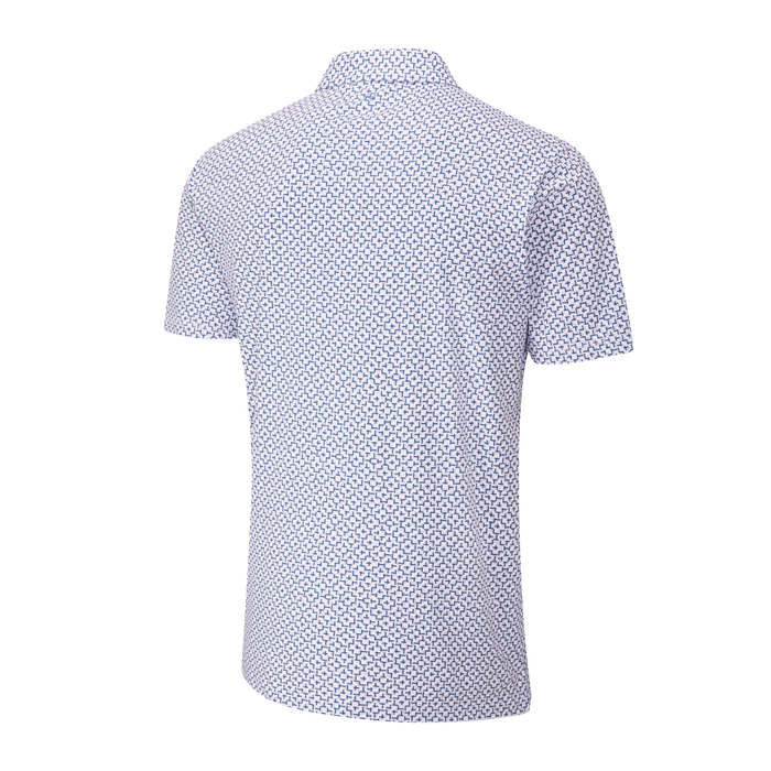 Ping Ephron Printed Golf Polo Shirt, back of the white Short-sleeve shirt with a geometric pattern on a white background