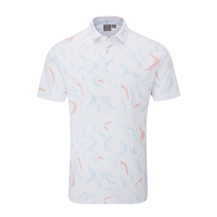Ping Ephron Printed Golf Polo Shirt - White short sleeve shirt with abstract pattern on a white background