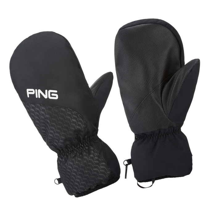 PING Winter Golf Mittens pair view showing branding ping on left hand