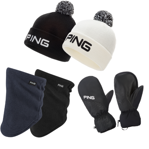 PING Tour Winter Bundle - Tour Classic Pom, Snood & Winter Mitts, showing all available products and colours included in the bundle
