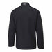 Back view of the black PING AquaDrive men's waterproof golf jacket with a high collar and white logo detail.