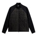 Black quilted jacket on a white background