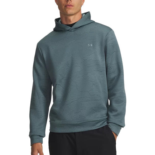 Under armour drive midlayer jacquard hoodie in Jasper Blue - Front view on model
