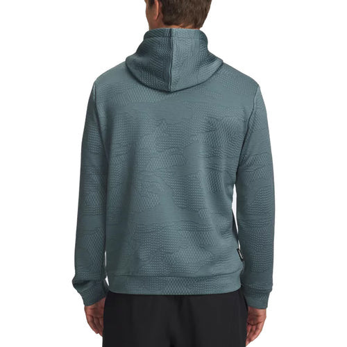 Under armour drive midlayer jacquard hoodie in Jasper Blue - back view on model
