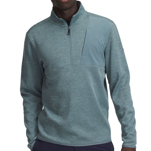 Under Armour Men's Drive Sweaterfleece Golf Midlayer - on model front view jasper blue 
