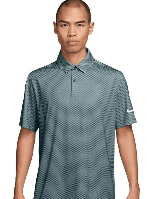 Nike Velocity DRI-FIT Floral Golf Polo Shirt in green and navy on model front view