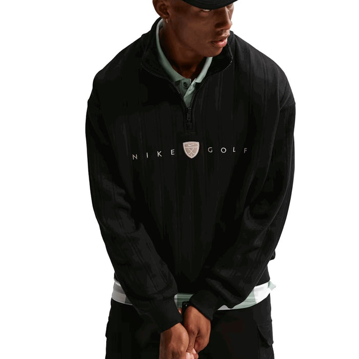 Nike Fairway Fresh Golf Half Zip Sweatshirt - Black/Anthracite on model playing golf