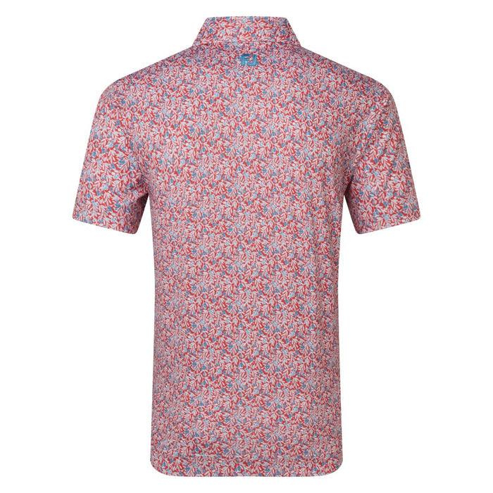 FootJoy Meadow Print Lisle Golf Polo Shirt  in red, white and blue back view
