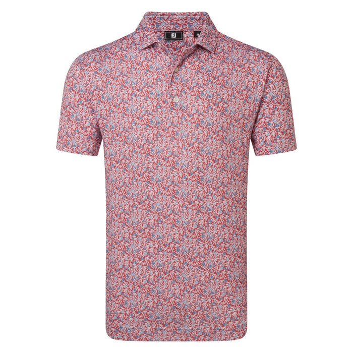 FootJoy Meadow Print Lisle Golf Polo Shirt  in red, white and blue front view
