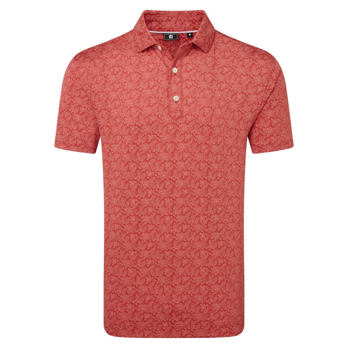 FootJoy Wingtip Floral Lisle Golf Polo Shirt - in red and white front view