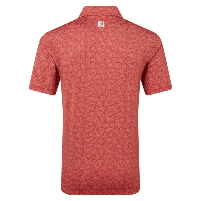 FootJoy Wingtip Floral Lisle Golf Polo Shirt in red and white back view