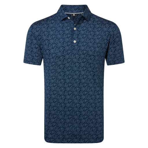 FootJoy Wingtip Floral Lisle Golf Polo Shirt navy and white front view