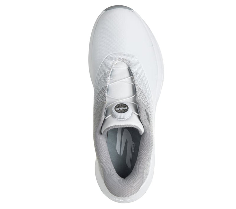 Skechers Go Golf Flow SI Twist-Fit Spikeless Golf Shoes in white, view from above showing twist-it lace system