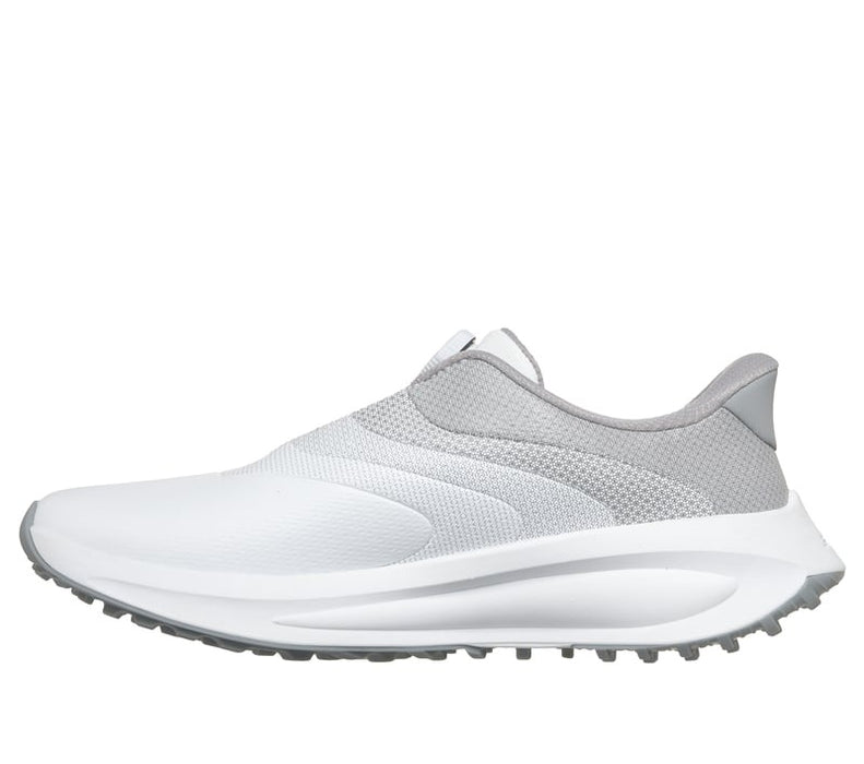 Skechers Go Golf Flow SI Twist-Fit Spikeless Golf Shoes in white, view of inside of right shoes