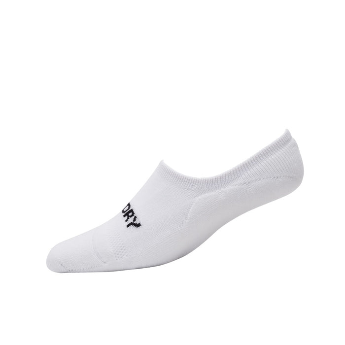 FootJoy ProDry Lightweight Ultra Low Cut Golf Socks in white, showing the low cut design side on. ProDry logo showing on top of foot
