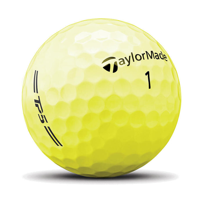TaylorMade TP5 Golf Balls 2026 in yellow, clearly showing tp5 and taylormade logo