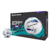 TaylorMade Speedsoft Ink Golf Balls in purple and teal, view of dozen packaging and ball