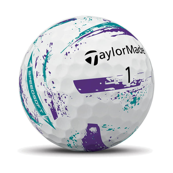 TaylorMade Speedsoft Ink Golf Ball in purple/teal view of ball