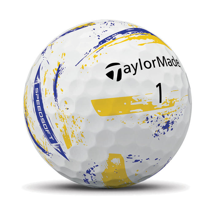 TaylorMade Speedsoft Ink Golf Ball in yellow and blue