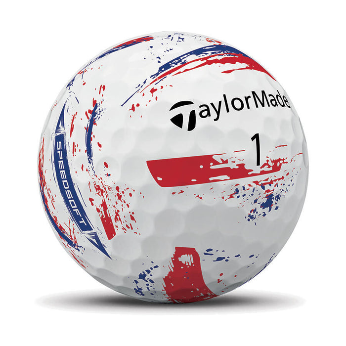 TaylorMade Speedsoft Ink Golf Ball in red and blue ink