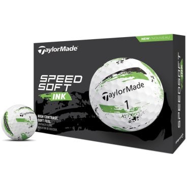 TaylorMade Speedsoft Ink Golf Balls in green ink, view of dozen balls