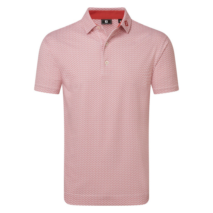 FootJoy Scallop Geo Print Pique Golf Polo Shirt in red showing the front