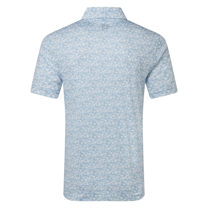 FootJoy Lisle Hidden Palm Print Golf Polo Shirt in blue/grey showing back of shirt