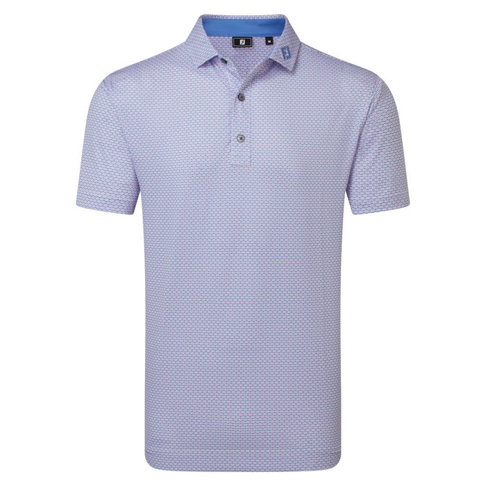 FootJoy FJ Nautical Flag Print Lisle Golf Polo Shirt in pink and purple front view