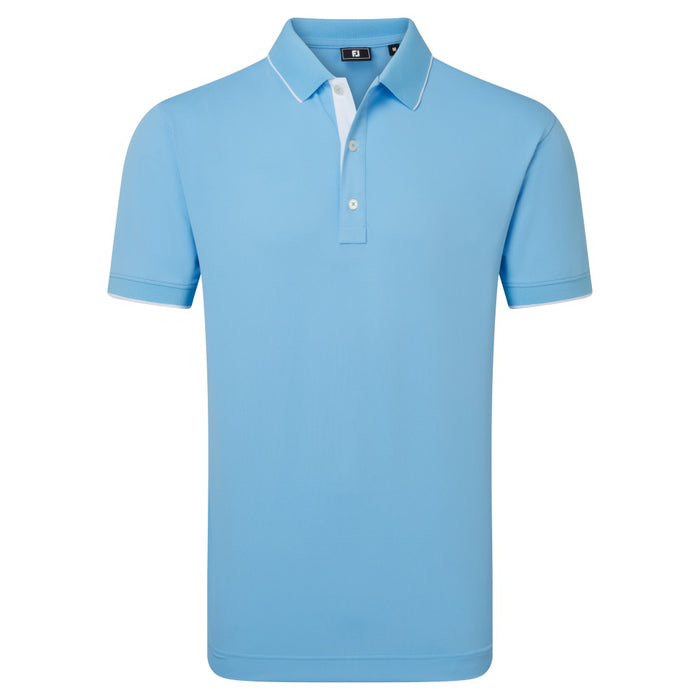 FootJoy FJ Wordmark Pique Golf Polo Shirt in light blue front view