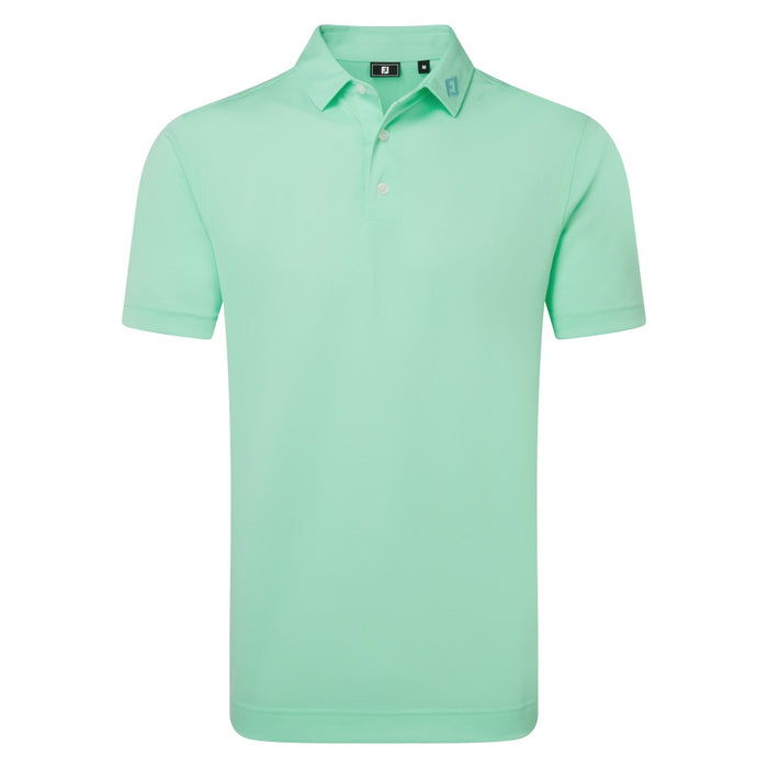 FootJoy Pique Stretch Solid Golf Polo Shirt - Plain Polo Shirt in sea glass green, front view