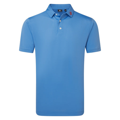 FootJoy Pique Stretch Solid Golf Polo Shirt - Plain Polo Shirt in blue with red logo front view