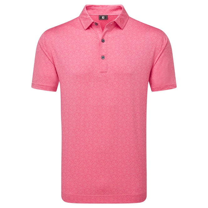 FootJoy Painted Floral Golf Polo Shirt in pink lemonade front view of fj shirt