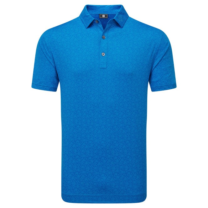 FootJoy Painted Floral Golf Polo Shirt in cobalt blue, view of the front