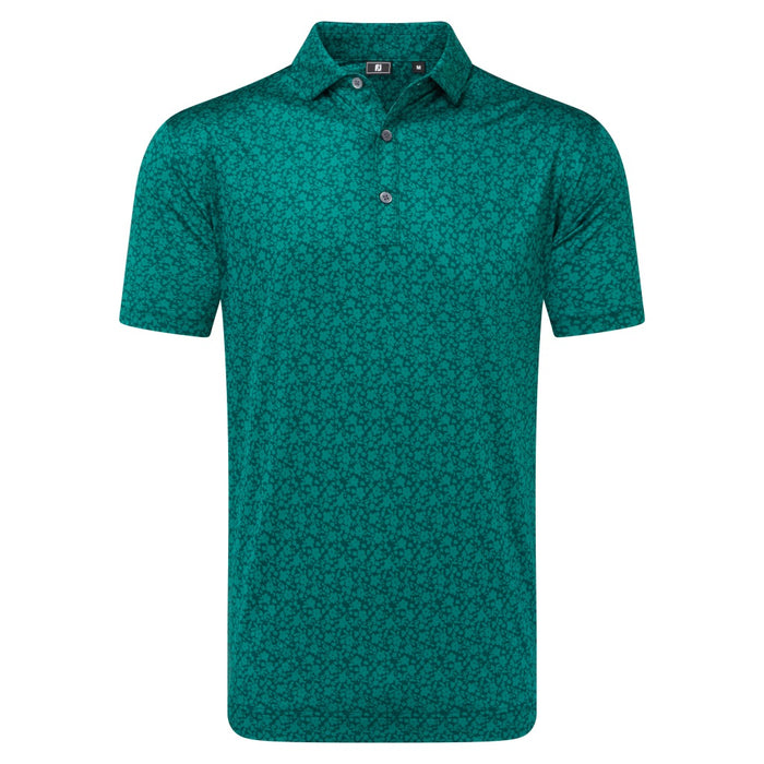 FootJoy Painted Floral Golf Polo Shirt in field green, 2026 colour - view of the front