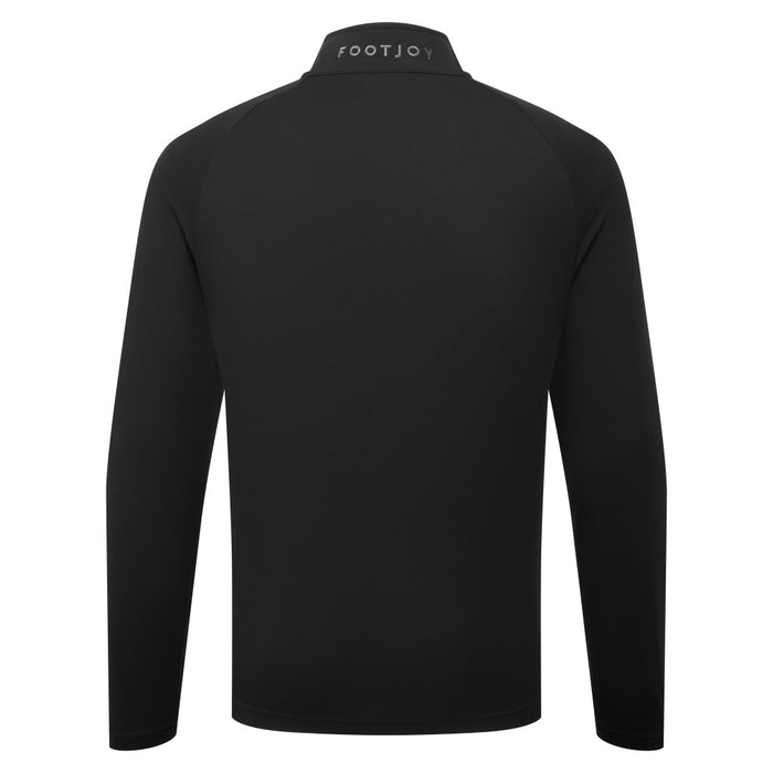 FootJoy Wordmark Chill-Out Golf Midlayer in black showing back view with branding on collar
