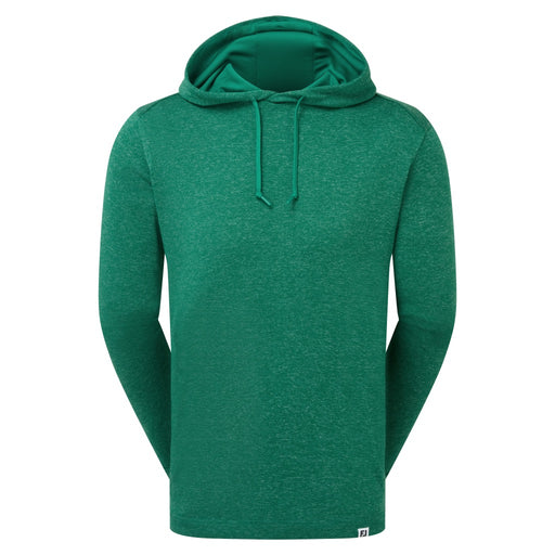 FootJoy Lightweight Midlayer Golf Hoodie in green, showing the front of the hoodie and small fj tag at bottom