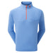 FootJoy Angled Ottoman Golf Midlayer in coastal blue showing the front with red zip