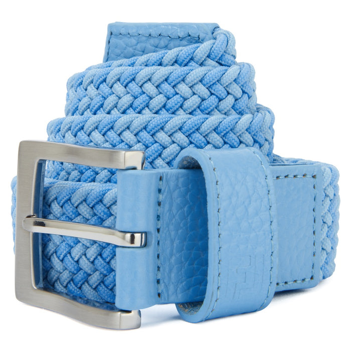 FootJoy Fashion Braided Belt 2026 in blue coiled up showing metal buckle