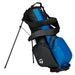 TaylorMade Storm Dry Waterproof Golf Stand Bag in black/blue, showing back pad side