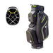 Motocaddy Club Series Golf Cart Bag 2026 in black and lime showing full bag and top dividers