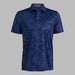 G/FORE Icon Camo Tech Jersey Golf Polo Shirt in twilight navy. Front of polo on grey background