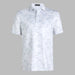 G/FORE Icon Camo Tech Jersey Golf Polo Shirt in white. Front of polo with grey background