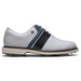 FootJoy 2026 Premiere Series Packard Golf Shoes in white with navy and blue saddle, view of the right shoe
