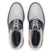 FootJoy 2026 Premiere Series Packard Golf Shoes in white with navy and blue saddle, view of the pair from above