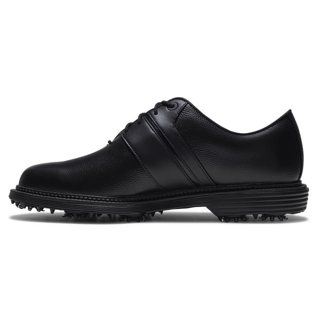 FootJoy 2026 Premiere Series Packard Golf Shoes in all black, view of the inside of right shoe